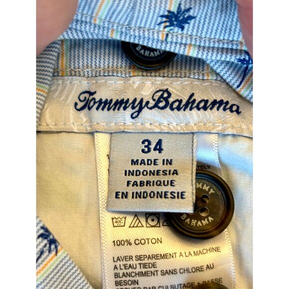 Tommy Bahama Shorts Reversible Blue Madras Plaid Palm Tree 10" Hawaiian Size‎ 34 - Picture 6 of 8